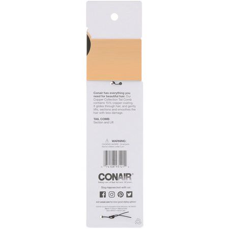 Conair, Copper Collection, Lift and Section, Tail Comb, 1 Comb:أمشاط, فراشي شعر