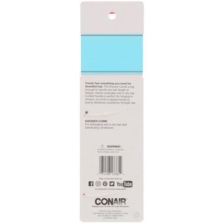 Conair, Detangle & Smooth Shower Comb, For Wet or Dry Hair, 1 Comb:أمشاط, فراشي شعر