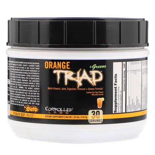 Controlled Labs, Orange Triad + Greens, Lemon Ice Tea Flavor, 0.92 lbs (418.5 g) فوائد