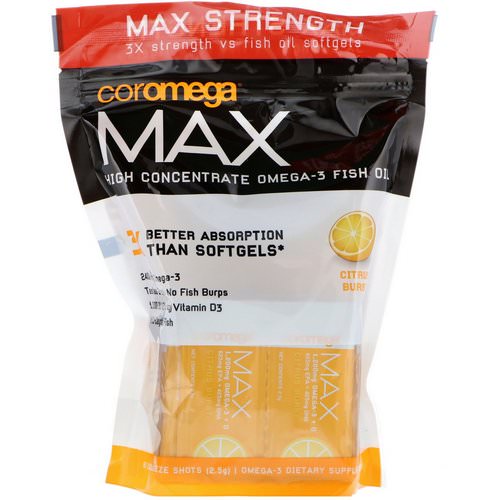 Coromega, Max, High Concentrate Omega-3 Fish Oil, Citrus Burst, 60 Squeeze Shots, (2.5 g) Each فوائد