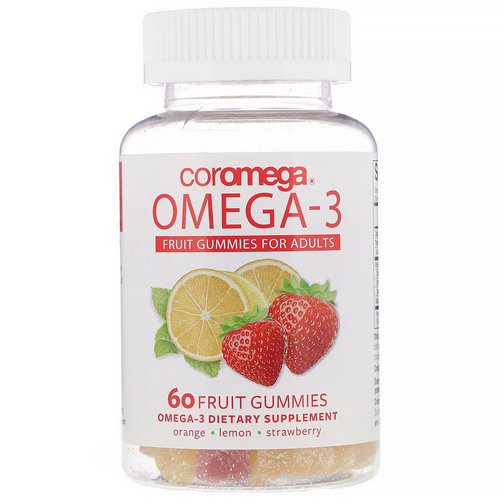 Coromega, Omega-3, Fruit Gummies for Adults, Orange, Lemon, Strawberry, 60 Fruit Gummies فوائد