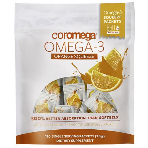 Coromega, Omega-3, Orange Squeeze, 120 Packets, (2.5 g) Each فوائد
