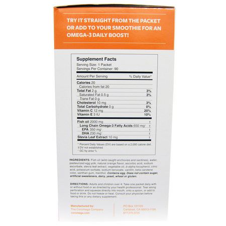 Coromega, Omega-3 Orange Squeeze, 90 Packets, 2.5 g Each:زيت السمك أوميغا 3, EPA DHA