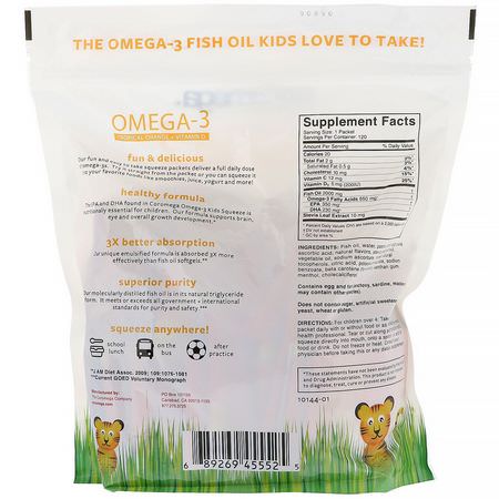 Coromega, Omega-3, Tropical Orange + Vitamin D for Kids, 120 Squeeze Shots:أ,ميغا, DHA للأطفال