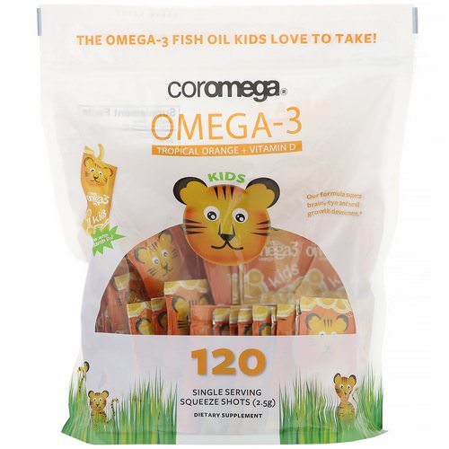 Coromega, Omega-3, Tropical Orange + Vitamin D for Kids, 120 Squeeze Shots فوائد