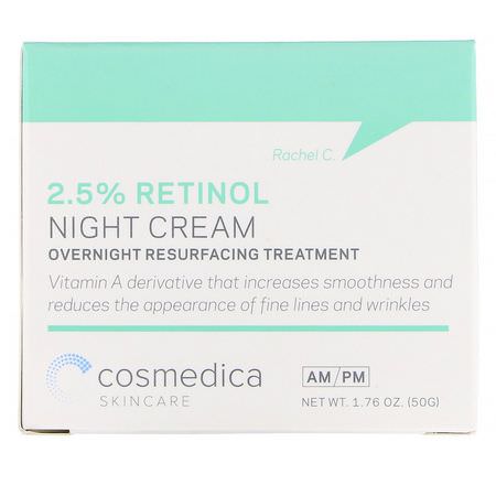 Cosmedica Skincare, 2.5% Retinol Night Cream, Overnight Resurfacing Treatment, 1.76 oz (50 g):الريتين,ل, المرطبات الليلية