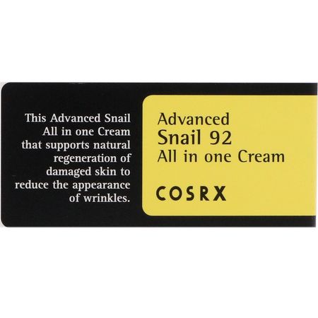 Cosrx, Advanced Snail 92, All in One Cream, 100 ml:مرطبات K-جمال, الكريمات