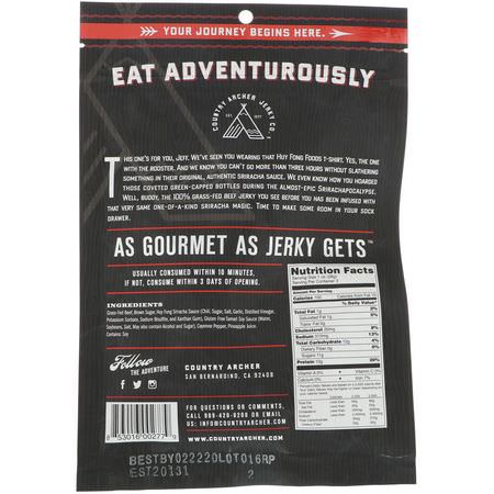 Country Archer Jerky, Beef Jerky, Sriracha, 3 oz (85 g):Meat وجبات خفيفة, Jerky