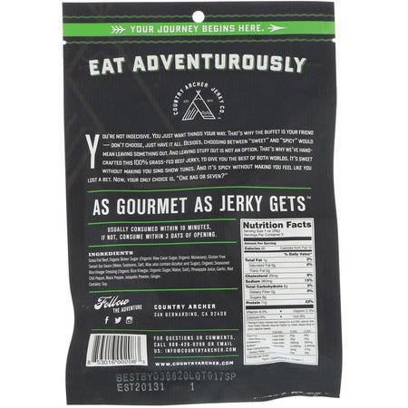Country Archer Jerky, Beef Jerky, Sweet Jalapeno, 3 oz (85 g):Meat وجبات خفيفة, Jerky