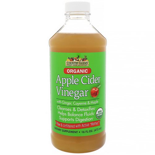 Country Farms, Organic, Apple Cider Vinegar with Ginger, Cayenne & Maple, 16 fl oz (473 ml) فوائد