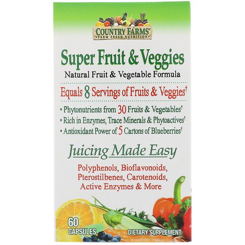 Country Farms, Super Fruit & Veggies, Natural Fruit & Vegetable Formula, 60 Capsules فوائد