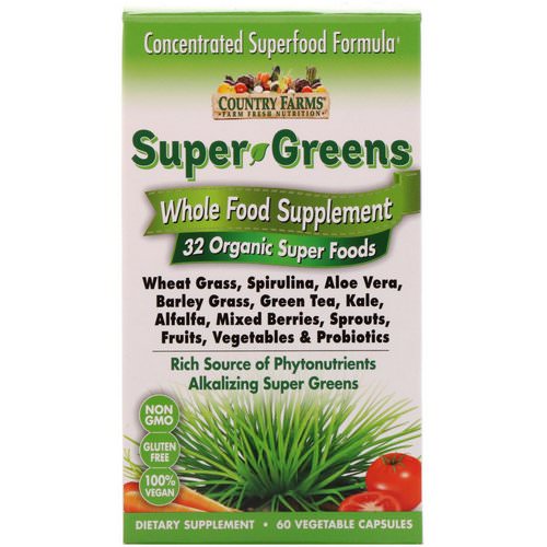 Country Farms, Super Greens, Whole Food Supplement, 60 Vegetable Capsules فوائد