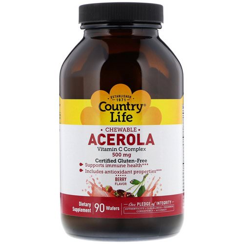 Country Life, Acerola, Vitamin C Chewable, Berry, 500 mg, 90 Wafers فوائد