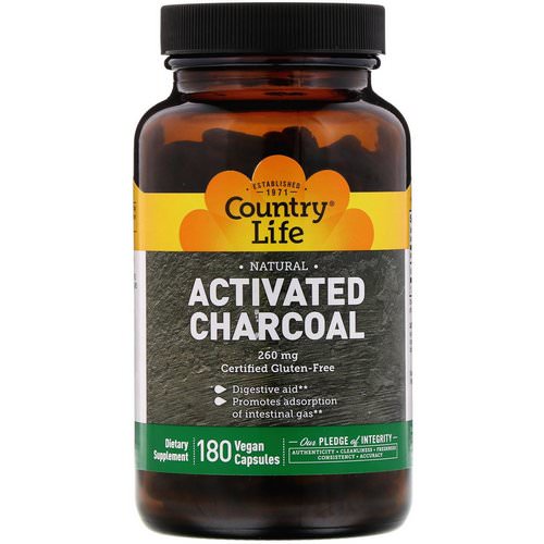Country Life, Activated Charcoal, 260 mg, 180 Vegan Capsules فوائد