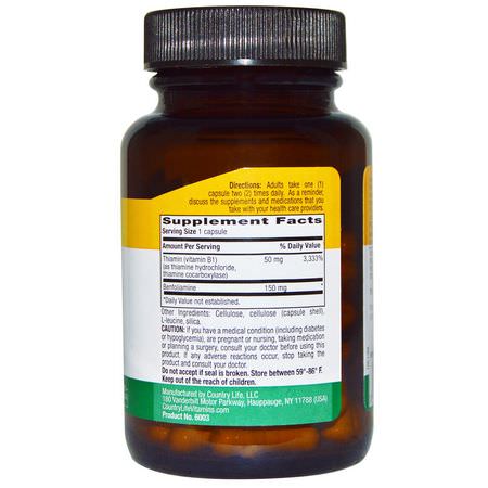 Country Life, Benfotiamine, with Coenzyme B1, 150 mg, 60 Veggie Caps:Benfotiamine, مضادات الأكسدة