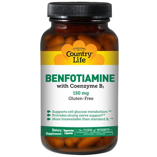 Country Life, Benfotiamine, with Coenzyme B1, 150 mg, 60 Veggie Caps فوائد