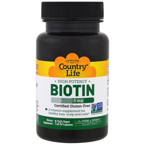 Country Life, Biotin, High Potency, 5 mg, 120 Vegan Caps فوائد