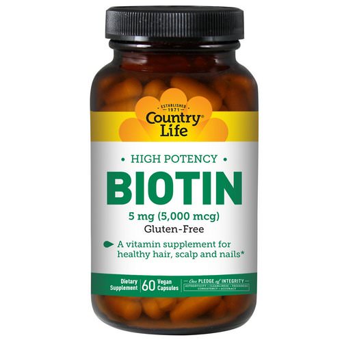 Country Life, Biotin, High Potency, 5 mg, 60 Vegan Caps فوائد