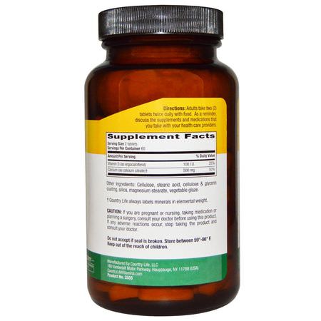 Country Life, Calcium Citrate With Vitamin D, 120 Tablets:كالسي,م بلاس فيتامين د, كالسي,م