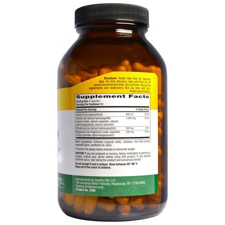 Country Life, Calcium-Magnesium with Vitamin D Complex, 240 Vegan Capsules:الكالسي,م ,المعادن