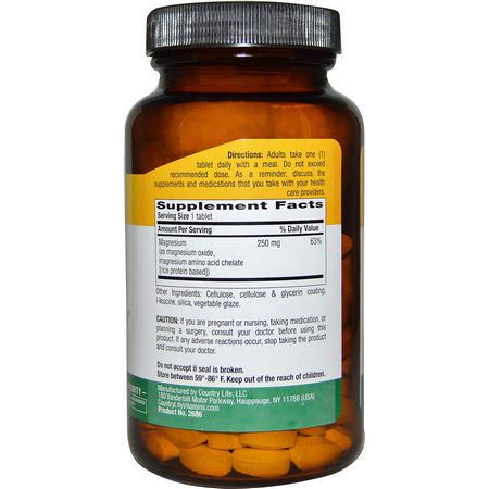 Country Life, Chelated Magnesium, 250 mg, 180 Tablets:المغنيسي,م ,المعادن