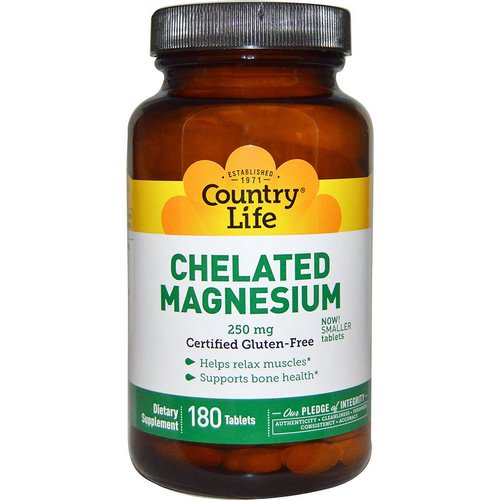 Country Life, Chelated Magnesium, 250 mg, 180 Tablets فوائد
