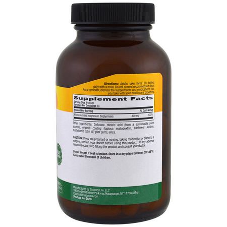 Country Life, Chelated Magnesium Glycinate, 400 mg, 90 Tablets:المغنيسي,م ,المعادن