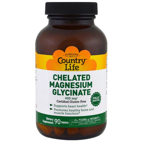 Country Life, Chelated Magnesium Glycinate, 400 mg, 90 Tablets فوائد