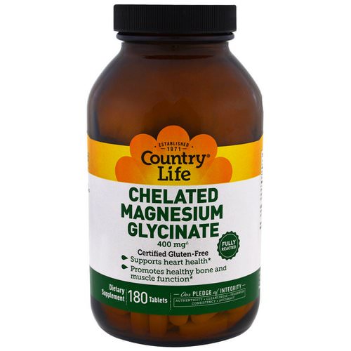 Country Life, Chelated Magnesium Glycinate, 400mg, 180 Tablets فوائد