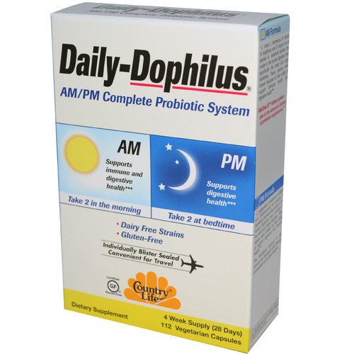 Country Life, Daily-Dophilus, AM/PM Complete Probiotic System, 112 Veggie Caps فوائد