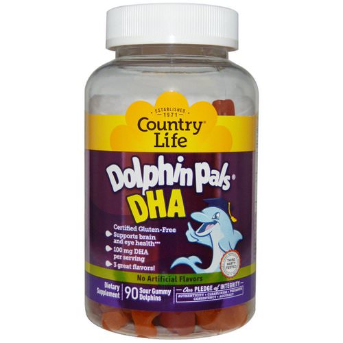 Country Life, Dolphin Pals, DHA, 3 Great Flavors, 90 Sour Gummy Dolphins فوائد