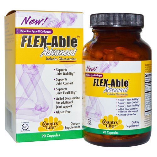 Country Life, Flex Able Advanced, Includes Glucosamine, Bioactive Type II Collagen, 90 Capsules فوائد