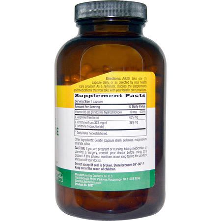 Country Life, L-Arginine L-Ornithine Hydrochloride Caps, 1000 mg, 180 Capsules:الأحماض الأمينية