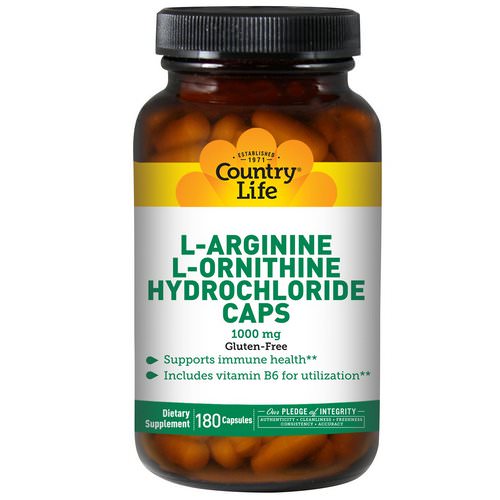 Country Life, L-Arginine L-Ornithine Hydrochloride Caps, 1000 mg, 180 Capsules فوائد