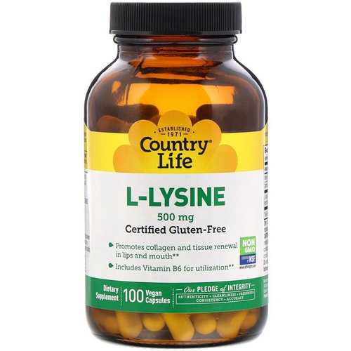 Country Life, L-Lysine, 500 mg, 100 Vegan Capsules فوائد
