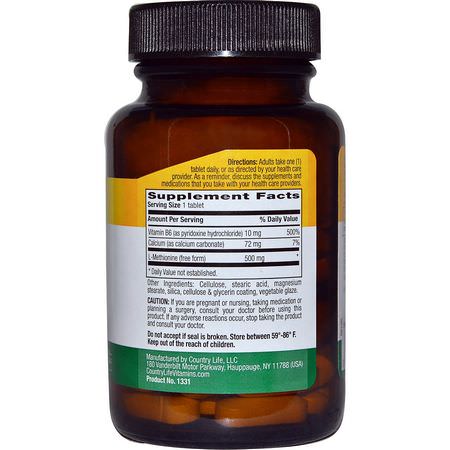 Country Life, L-Methionine, 500 mg, 60 Tablets:L-Methionine,الأحماض الأمينية