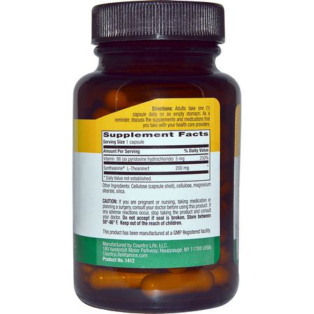 Country Life, L-Theanine, 200 mg, 60 Vegan Caps:L-Theanine,الأحماض الأمينية