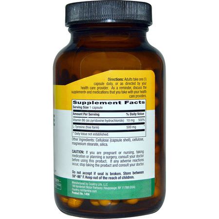 Country Life, L-Tyrosine Caps, 500 mg, 100 Veggie Caps:L-Tyrosine,الأحماض الأمينية