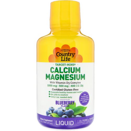 Country Life, Liquid Calcium Magnesium, Blueberry Flavor, 16 fl oz (472 ml) فوائد
