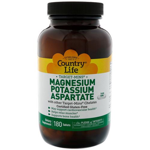 Country Life, Magnesium Potassium Aspartate, 180 Tablets فوائد