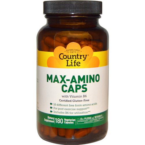 Country Life, Max-Amino Caps, with Vitamin B-6, 180 Veggie Caps فوائد