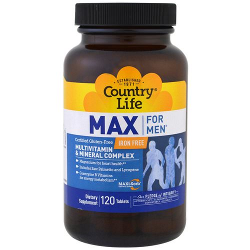 Country Life, Max for Men, Multivitamin & Mineral Complex, Iron-Free, 120 Tablets فوائد