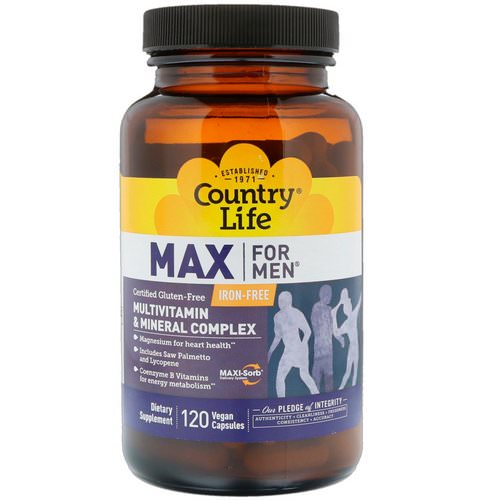 Country Life, Max for Men, Multivitamin & Mineral Complex, Iron-Free, 120 Vegan Capsules فوائد
