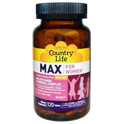 Country Life, Max, for Women, Multivitamin & Mineral Complex, With Iron, 120 Tablets فوائد