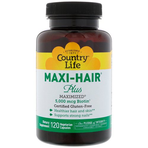 Country Life, Maxi Hair Plus, 5,000 mg, 120 Vegetarian Capsules فوائد