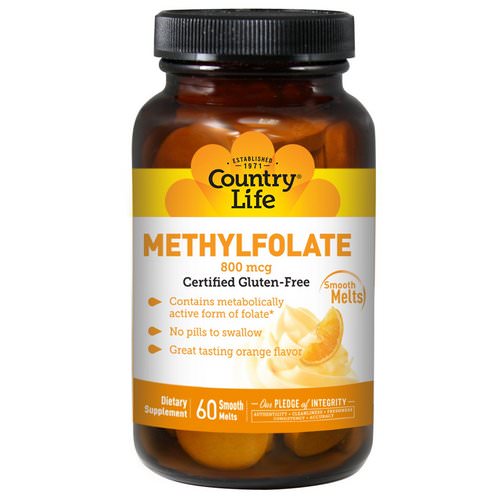 Country Life, Methylfolate, Orange Flavor, 800 mcg, 60 Smooth Melts فوائد