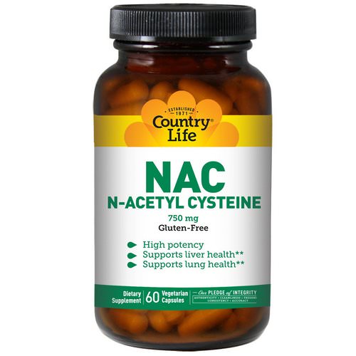 Country Life, NAC, N-Acetyl Cysteine, 750 mg, 60 Veggie Caps فوائد