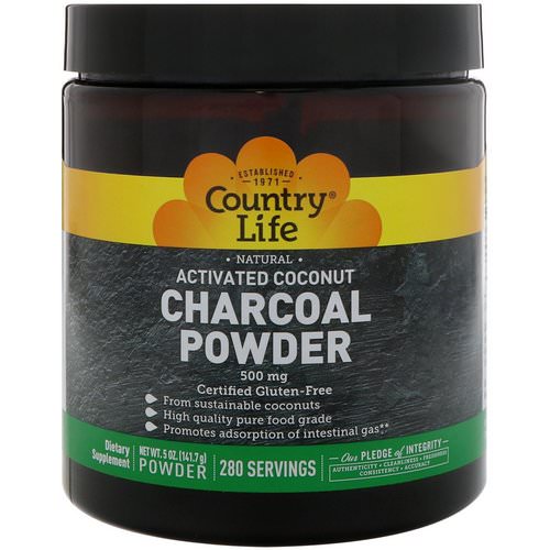 Country Life, Natural, Activated Coconut Charcoal Powder, 500 mg, 5 oz (141.7 g) فوائد