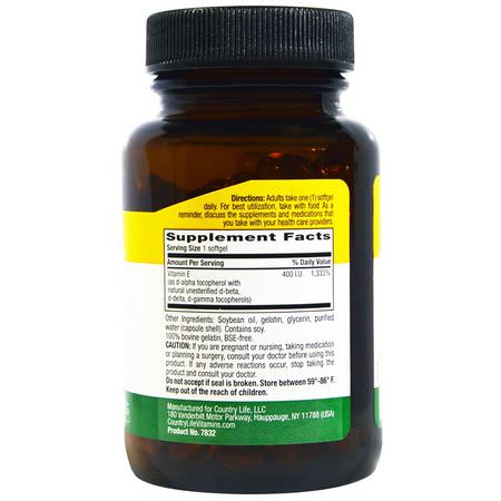 Country Life, Natural E-Complex, with Mixed Tocopherols, 400 IU, 90 Softgels:فيتامين هـ, الفيتامينات