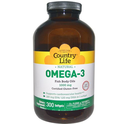 Country Life, Omega-3, 1000 mg, 300 Softgels فوائد